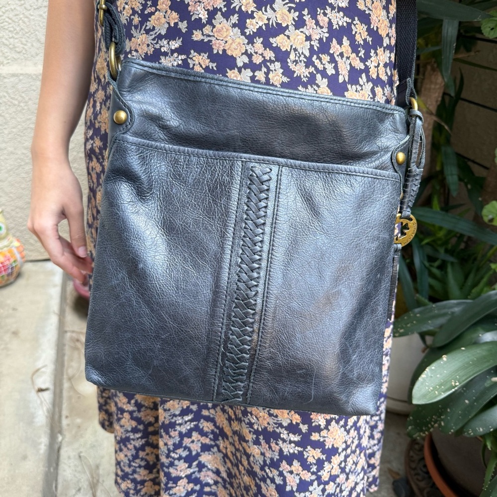 Vintage Navy Blue Lucky Brand Leather Crossbody Bag